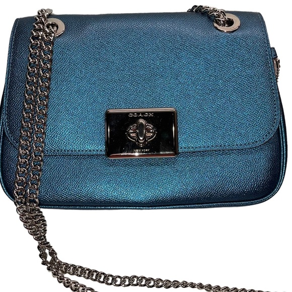 Coach Handbags - Coach - NWT - blue “shimmer” crossbody / shoulder bag
